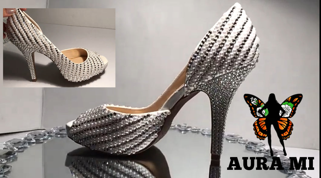 Platinum Paradise  Hand Beaded Heels